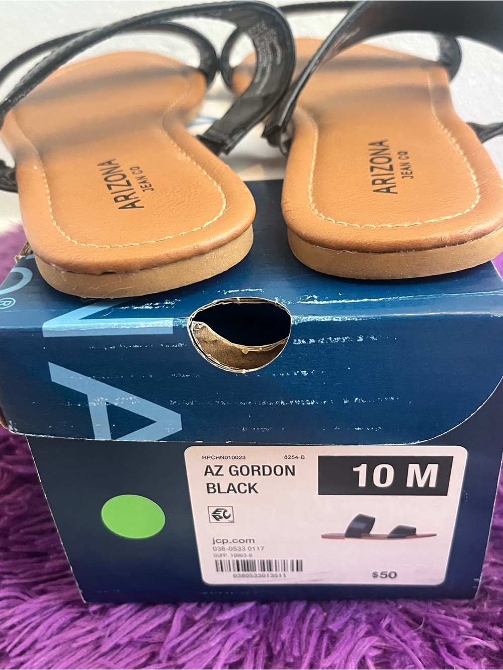 Arizona Jean Company Black and Tan Double Strap Slide Sandals - Picture 3 of 6